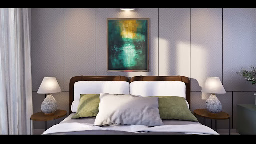 A master bedroom at Godrej Woodscapes.